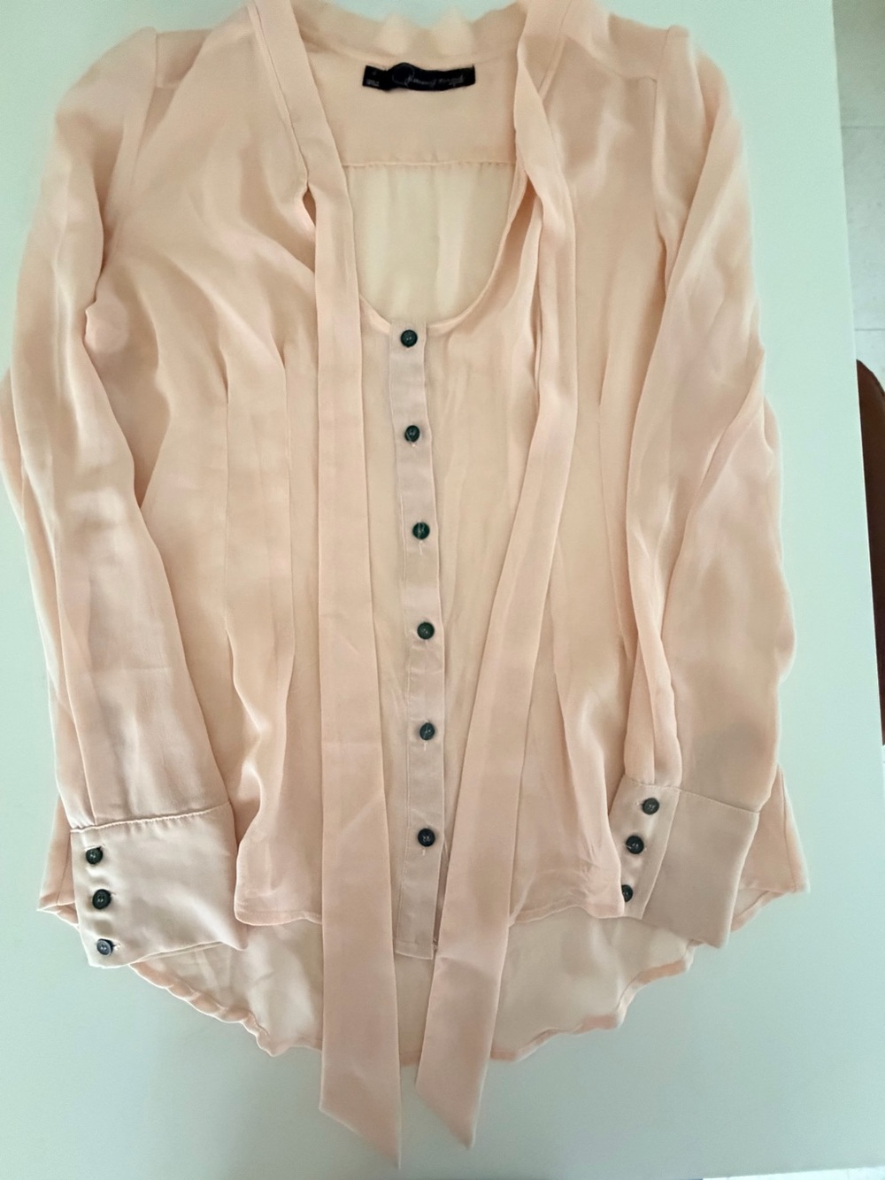 Y2K Women's Light Pink Tie-Neck Button Front Blouse